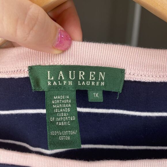 LRL Ralph Lauren Shirt Womens 1X Blue White Striped 3/4 Sleeve Cotton - Picture 6 of 6